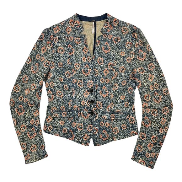 Free People Floral Print Blazer Jacket 6 Faded Blue Floral - Picture 14 of 14